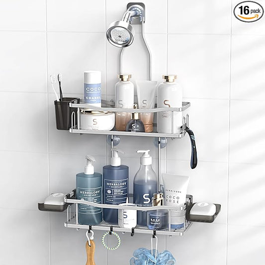 Aitatty Hanging Shower Caddy Bathroom Organizer: Rustproof Shower Shelf Racks Over Shower Head - No Drilling Inside Bath Shower Rack Shelves Over Showerhead for Shampoo with Soap Holder Black