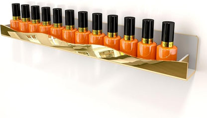 YMVV Wall-Mounted Nail Polish Shelves, 5-Inch Gold Mirror Finish Nail Polish Organizer Rack, Makeup Sunglasses Essential Oil Storage Display Rack 6 Pack