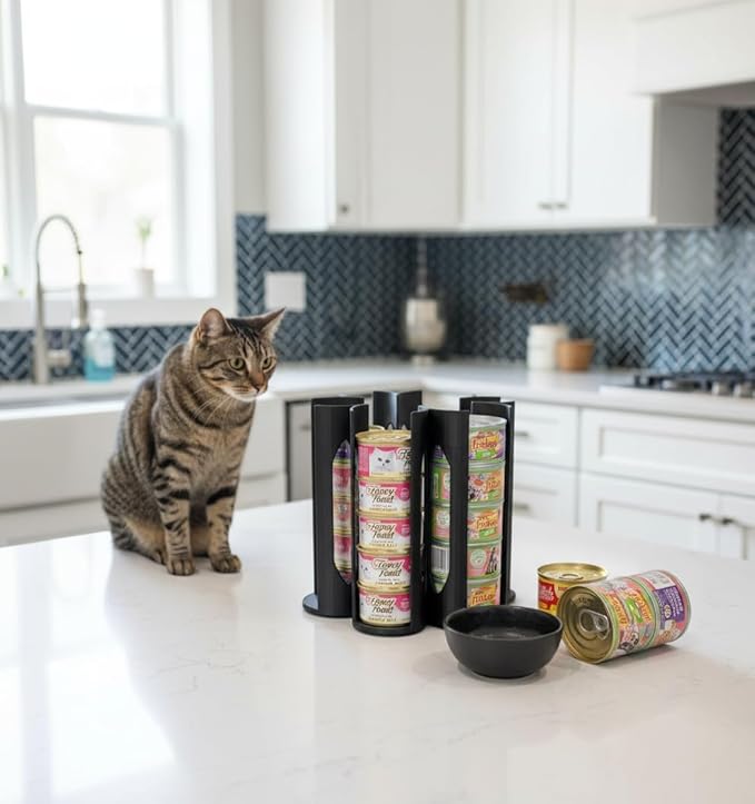 Cat Food Organizer Holder - Can Organizer for Pantry, Wet Cat Food Storage Container for 3oz & 5.5oz, Vertical Dispenser, Space Saving Pantry Stand for Kitchen Cabinet & Countertop (black)