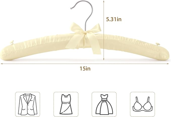 Women's Clothing Padded Hangers, 15 Inch Satin Hangers with Shoulder Buckles, Thick Foam Padding for Sweaters, Suits, Wedding Dresses, Suspender Dresses, Fine Cashmere (Pack of 5)