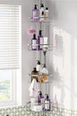 Corner Shower Caddy Tension Pole: Stainless Steel Rustproof 4-Tier Shower Organizer - 47-121 inch Adjustable Bathroom Shelves for Bathtub Shampoo Storage - Tension Rod Floor Standing Bath Rack
