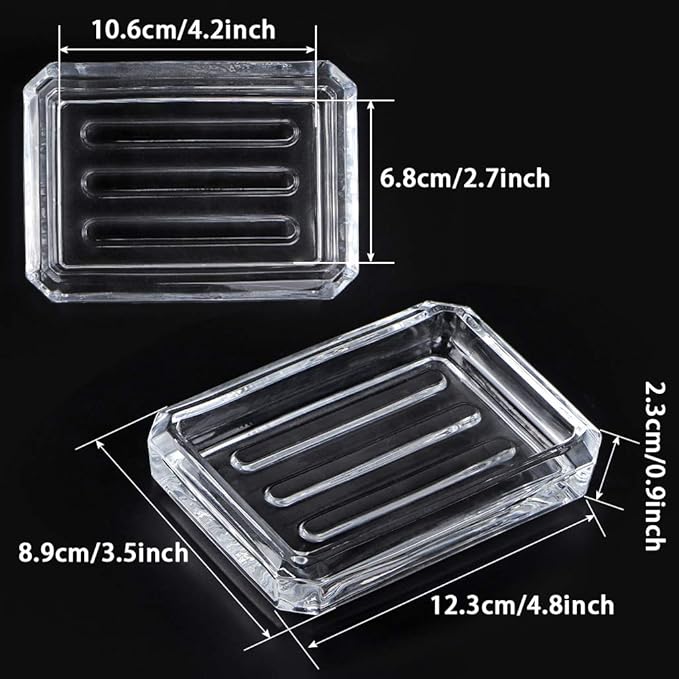 MDLUU 2-Pack Glass Bar Soap Dish, Decorative Soap Saver Tray for Shower, Bathtub, Bathroom Sink, Kitchen Sink (Square)