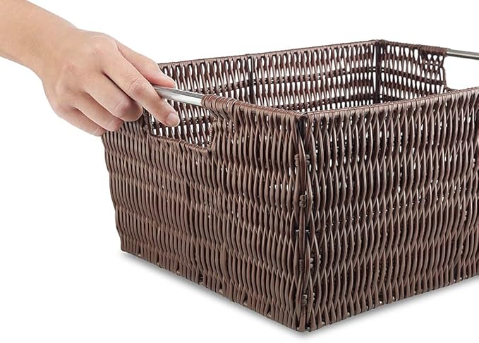 Whitmor Rattique Java Set of 3 Pieces Storage Baskets -Small (8.5"x11.4"x5.5"), Medium (9.8"x13"x6") and Large (11.4"x14.6"x6.5")