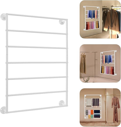 Wall Mounted Display Rack, 7-Tier Wall Mounted Scarf Rack, White Towels Storage Rack, Wrapping Paper Ribbon Organizer, Metal Wall Display Rack for Bedroom, Retail Store, Flower Shop