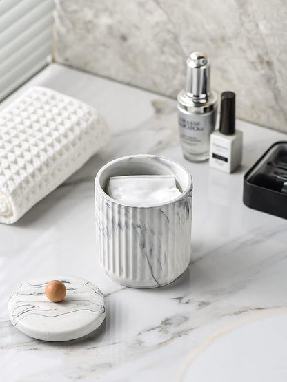 Bathroom Canister with Lid Qtip Holder Dispenser Jar Storage Organizer for Bathroom, Bedroom, Vanity, Kitchen Cabinet