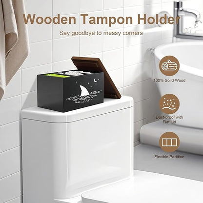 Tampon Holder for Bathroom,Black Feminine Product Organizer,Girl Stuff Box for Bathroom,Pad and Tampon Organizer for Bathroom,Pad Holder for Bathroom,Shark Week Bathroom Organizer,Bathroom Accessories