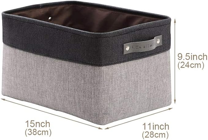 DECOMOMO Storage Bins, Large Fabric Storage Baskets for Shelves, Decorative Linen Closet Organizer, 15 x 11 x 9.5 inches (Grey & Black, 4 Pack)