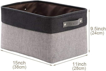 DECOMOMO Storage Bins, Large Fabric Storage Baskets for Shelves, Decorative Linen Closet Organizer, 15 x 11 x 9.5 inches (Grey & Black, 4 Pack)