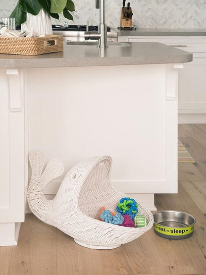 KOUBOO Rattan Whale Storage Basket, Wicker Storage Bin, Whale shaped, Bedroom Basket, Ocean Themed Basket, Home Organizer, White