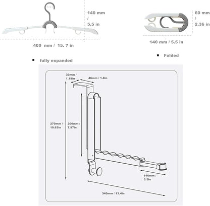Over The Door Hooks Hanger with Retractable Rod,Foldable Wall Mounted Drying Rack Clothing,with Towel Racks for Coat Clothes Laundry Bathroom Bedroom Travel Hangers (1pcs Hooks+2pcs Foldable hanger)