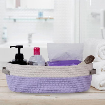 Cotton Rope Woven Basket Toilet Paper Baskets for Organizing Decorative Basket for Boho Decor Small Storage Basket Gift Baskets 13"x5.9"x4" Purple