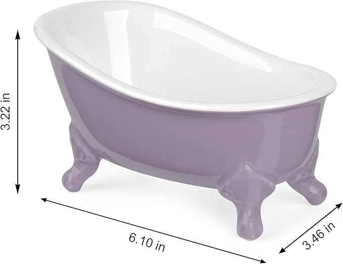 6.1" Vintage Ceramic Mini Decorative Clawfoot Bathtub Bar Soap Dish, Kitchen Sponge Holder and Shower Tray for Bathroom, 1 Pack (Lavender)