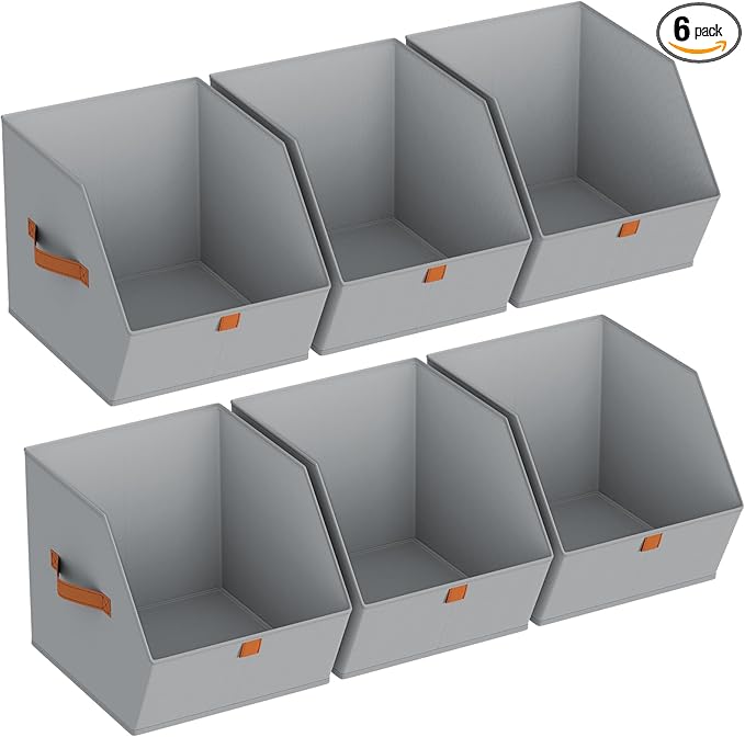 Homsorout Fabric Closet Storage Cubes - 6 Pack Square Storage Bins with Dual Handles for Clothes, Towels, Toys, Cube Storage Organizers for Bedroom, Nursery, Shelves, Closet, Small Spaces, Grey
