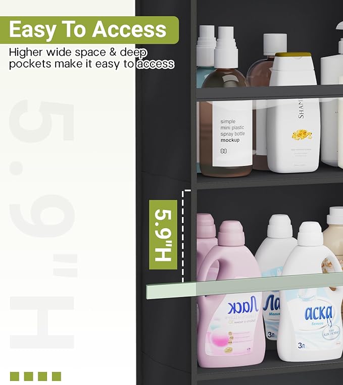 AOODA 2 Pack Over the Door Organizer, Large Capacity Closet Door Hanging Organizer, Clear Deep Pockets Baby Storage for Nursery, Bathroom, Bedroom, Pantry, Diapers (Black)