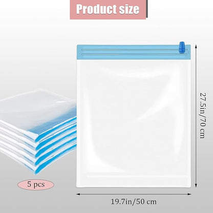 5 Pack Travel Roll up Compression Bag 20 x 28 Inch, Hand-Rolled Packing Vacuum Seal Bags for Travel, Room Saver Vacuum Storage Zipper Bags, Bring Clothes for Luggage Clothing