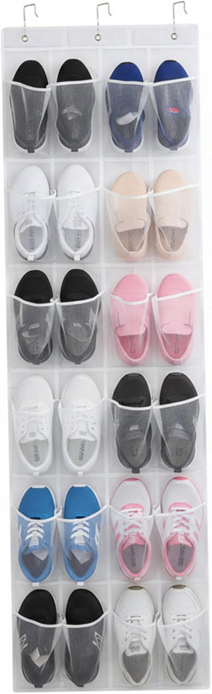 Shoe Hanger for Door 24 Mesh Pocket over the Door Shoe Organizer Space Saving Hanging Storage Holder with Hooks 64x19 Inch White Hanging Organizer