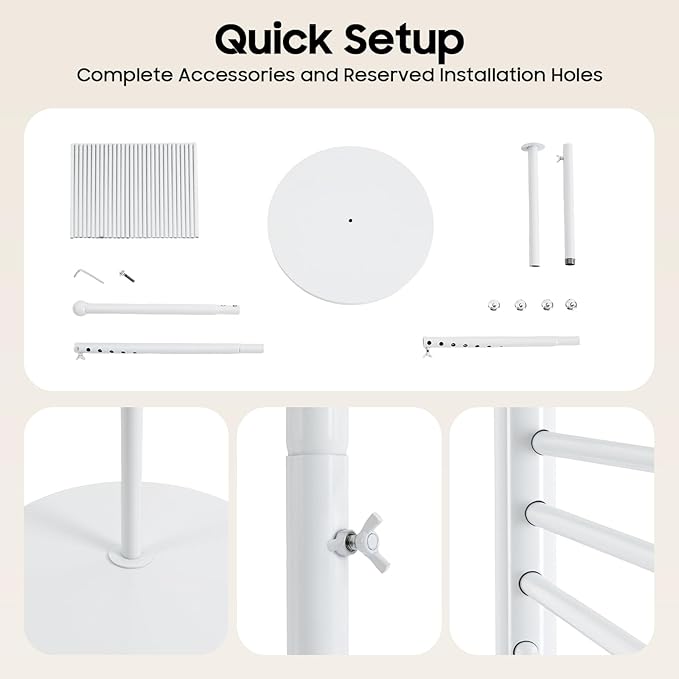 Scarf Display Rack 5.58ft Modern Freestanding Scarf Display Rack for Retail Stores, Homes & Offices, Spiral Iron Stand (White)