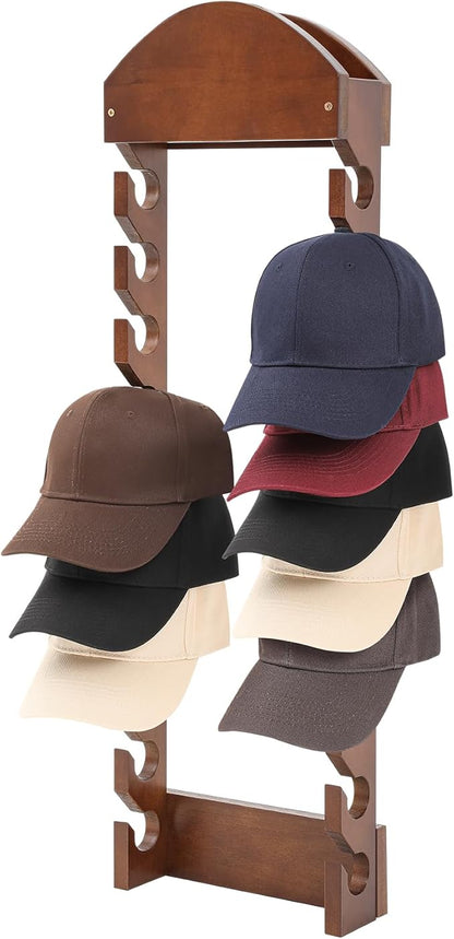 Wonderjune Wooden Hat Racks for Baseball Caps, Wall Mounted Baseball Cap Display Racks, Vertical Hat Storage Organizer, Double Row, 20 Slots for Door Bedroom Living Room Entryroom (12 Drilling Hole)