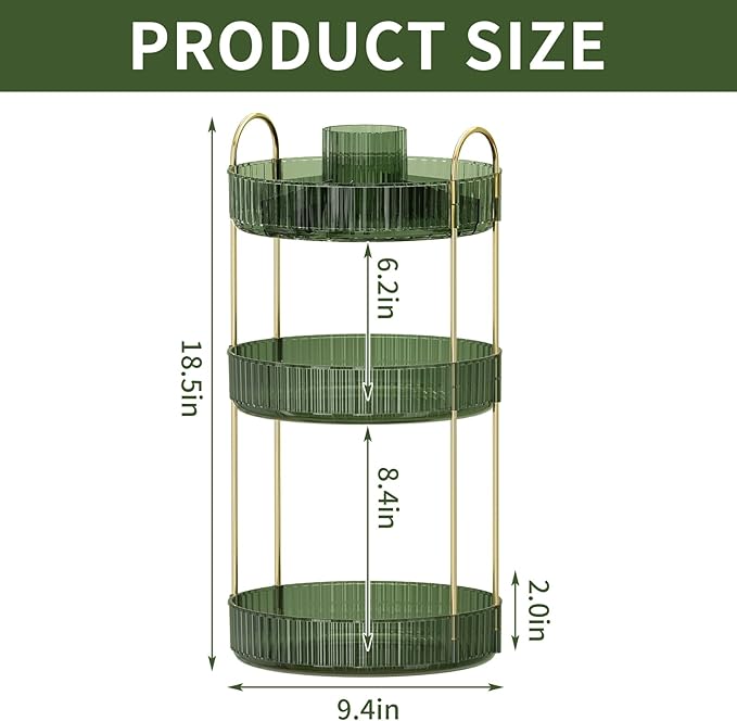 360° Rotating Makeup Organizer, Large-Capacity Skincare Make Up Storage 3 Tier Perfume Organizers Cosmetic Dresser Organizer with Makeup Brush Holder, Fits Bedroom, Bathroom, Vanity Shelf Countertop