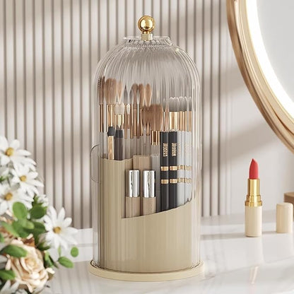 Toothbrush storage rack 360 Rotating Beauty Brushes Storage, Makeup Brush Holder with Lid, Waterproof Dustproof Bathroom toothbrush storage box (Transparent)