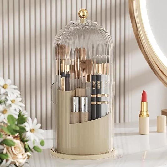 Toothbrush storage rack 360 Rotating Beauty Brushes Storage, Makeup Brush Holder with Lid, Waterproof Dustproof Bathroom toothbrush storage box (Transparent)