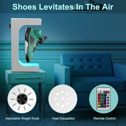 UVEHAS Levitating Shoe Display, Floating Rotating Sneaker Stand, Magnetic Levitation Shoe Rack with 16 Colors LED Light for Gifts Shoes Collectors Store Advertising Exhibition Home Decor