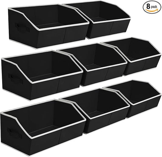 Homsorout Closet Baskets for Shelves Trapezoid - Decorative Storage Baskets with Handle, Closet Bins for Organization, Shelf Storage Bins for Clothes, Books, Home, Office, 8 Pack, Black