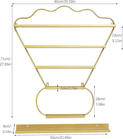 Metal Wall Mounted Nail Polish Racks - Stylish Cosmetic Display Case, Lipstick & Perfume Wall Shelf, Essential Oil Organizer for Bottles in Salon Spa Shop (Gold)