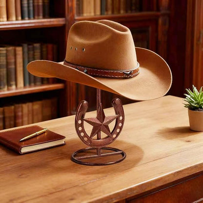 2 PCS Cowboy Hat Stand, Cowboy Hat Holder, Hat Display Stand, Western Horseshoe Decor, Desk Hat Rack for Fedora Sun Straw Hats, Tabletop Hat Stands, Iron, Bronze Finish, 5.1 x 5.1 x 11.5 in