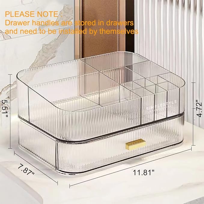 Makeup Organizer with Stackable Drawers, Bathroom Vanity Organizers and Storage, Ideal for Desk and Dresser Countertops, Great for Cosmetics, skincare, Lipsticks, Nail Care -Clear
