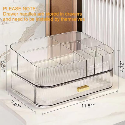 Makeup Organizer with Stackable Drawers, Bathroom Vanity Organizers and Storage, Ideal for Desk and Dresser Countertops, Great for Cosmetics, skincare, Lipsticks, Nail Care -Clear