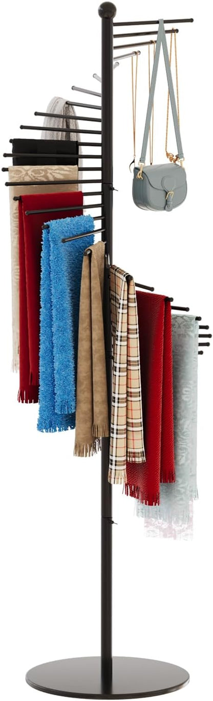 Spiral Scarf Rack with 30 Rods, Freestanding Metal Scarf Organizer, Space Saving Shelves, Commercial Hijab Organizer Stand for Home Clothing and Clothes Store (Black)