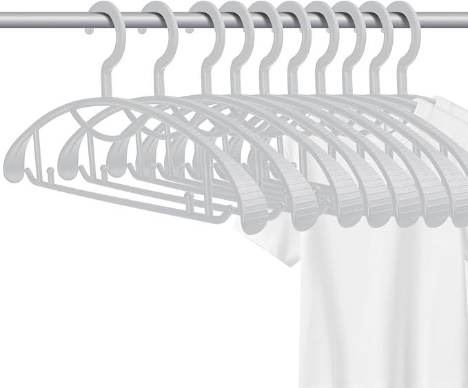 Plastic Clothes Hanger, Extra Thick Plastic Wide Shoulder Adult Slip Resistant Standard Clothing Hanger Ideal for Everyday Use Grey 10 Pack 1.1inch Width