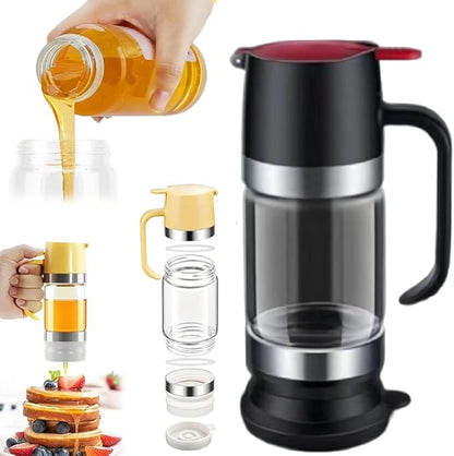 2027 Upgraded Honey Dispenser - Glass Honey Dispenser with Stand No Drip,Glass HoneyContainer with One-Press Mess-Free Pouring, Multi-Purpose SyrupDispenser for Pancakes Coffee,Tea,Salad Simple Syrup