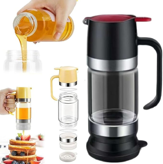 2027 Upgraded Honey Dispenser - Glass Honey Dispenser with Stand No Drip,Glass HoneyContainer with One-Press Mess-Free Pouring, Multi-Purpose SyrupDispenser for Pancakes Coffee,Tea,Salad Simple Syrup