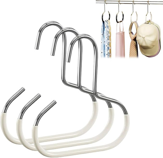 Durable Steel Hangers: Maximize Closet Space with Versatile Storage, Non-Slip Stainless Steel Clothes Rack Organizer for Hats, Ties, Scarves, Clothes (3, White)