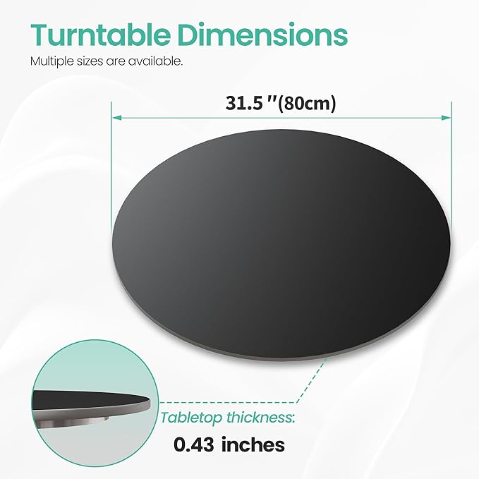 31.5" Lazy Susan Turntable – 360° Sinteredstone Silent Anti-Slip Turntable, Table Top Centerpiece for Kitchen, Pantry, Spice Rack, Refrigerator & Dining Table, Black