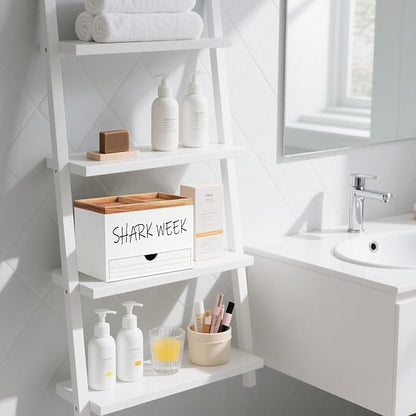 Tampon Holder for Bathroom, Feminine Product Organizer with Lid and Drawer, Wood Shark Week Tampon Storage, Lady Stuff Box for Bathroom Accessories and Toilet Organizer