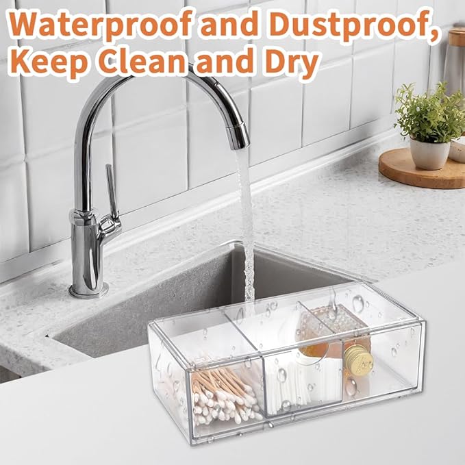 1PCS Square Qtip Holder Dispenser, Clear Cotton Ball Holder With Compartments, Stackable Cotton Pad Container, Cosmetic Organizer for Bathroom Canisters Vanity Makeup (1pc separate)