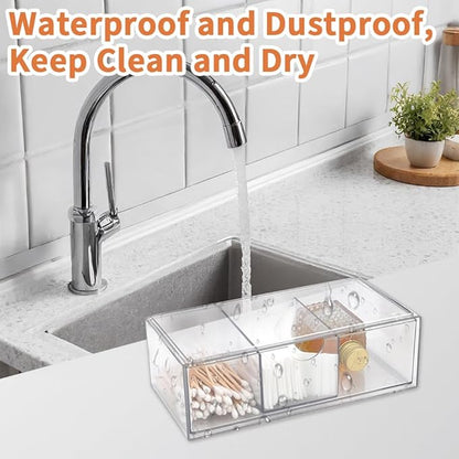 1PCS Square Qtip Holder Dispenser, Clear Cotton Ball Holder With Compartments, Stackable Cotton Pad Container, Cosmetic Organizer for Bathroom Canisters Vanity Makeup (1pc separate)