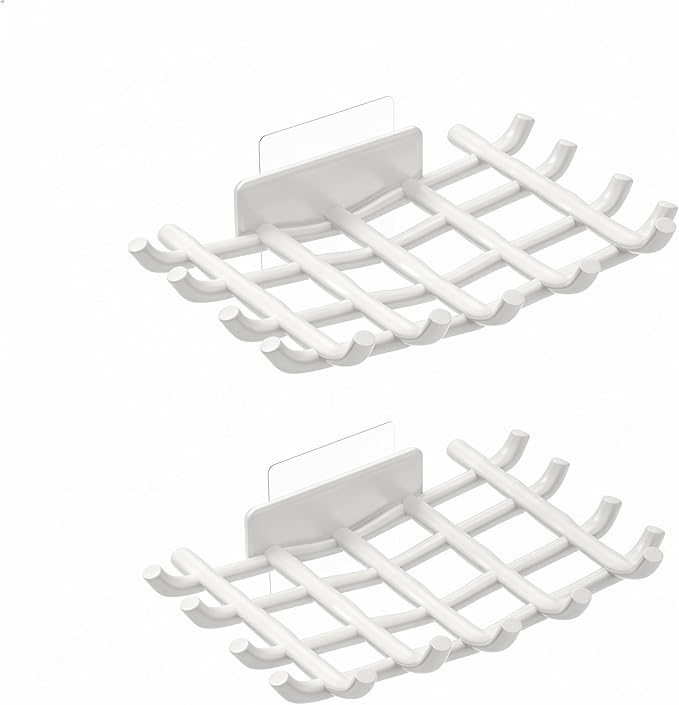 Bar Soap Holder for Shower Wall, Self Draining Plastic Bar Soap Dish Tray Container Case for Bathroom Sink, Adhesive Shower Soap Dish Holder Wall Mounted, White 2 Pack