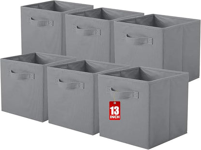 ShellKingdom Storage Bins, Foldable Fabric Storage Cubes And Cloth Organizer Drawer For Closet And Toys, 13 X 13 X 13 INCH, 6 Pack (Gray)