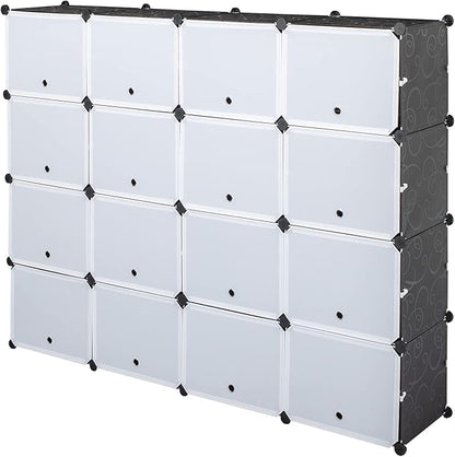 Shoe Rack Organizer, 16 Cube 8 Tier Covered Shoe Storage Cabinet 64 Pairs Freestanding DIY Shoe Shelves Plastic Shoes Rack for Closet Entryway Hallway Bedroom (Black3)