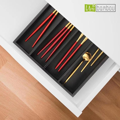 Unibambou Bamboo Kitchen Drawer Organizer - silverware organizer - Cutlery Tray - Utensil Tray - drawer dividers and Utensil Holder with Wood Silverware Holder for Flatware Cutlery (5 Slots, Black)