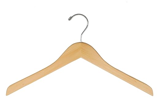 NAHANCO 17” Flat Wooden Shirt Hanger, No Notches, Natural Gloss (Pack of 20)