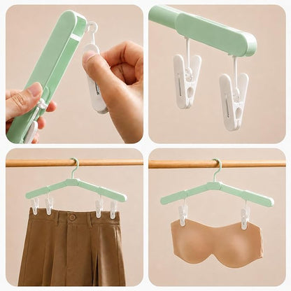 6 Pack Foldable Travel Hangers with 12 Clips, Portable Collapsible Clothes Hanger for Travel, Cruise, Hotel, Camping, Dorm, Space Saving Laundry Solution for Small Spaces (Light Green)