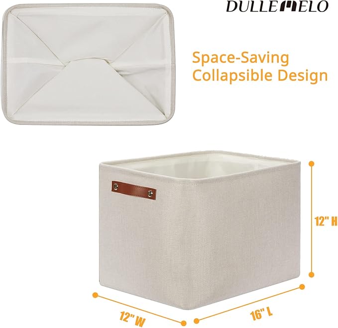 DULLEMELO Storage Baskets Large 16"x12"x12" Tall Rectangular Baskets Fabric Storage Bins for Organizing [1 Pack] Collapsible Linen Shelf Baskets for Clothes, Toys, Closet, Laundry (Beige)