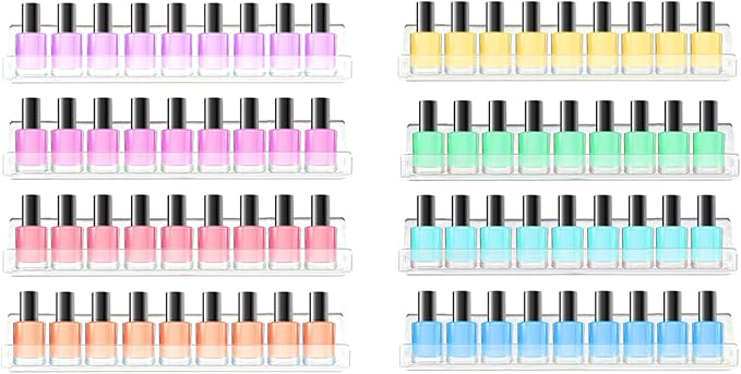 ROYALITA 8-Pack Acrylic Shelves - Nail Polish Organizer Wall Mounted Shelves, Nail Polish Rack with Removable Anti-Slip End Inserts, Nail Polish Holder for Bottles Nail Polish Display & Storage Shelf
