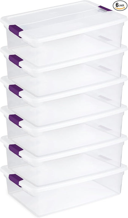 Sterilite 6-Pack 32 Quart ClearView Latch Box, Stackable Organizer Bins with Latching Lids - Clear Plastic Organization Containers for Closet, Bedroom, Shelving Units and Everyday Home Storage