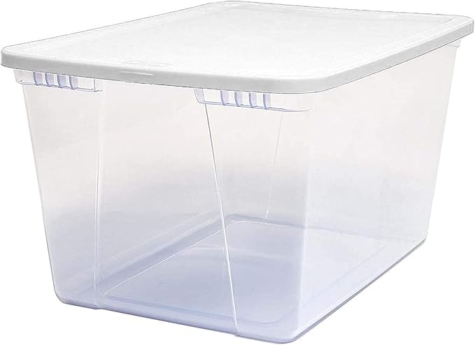 HOMZ 2-Pack Snaplock, Large Clear Plastic Storage Organizer Bins w/Lids, 56 Quart, White - Stackable Container Boxes for Bedroom, Bathroom, Garage, and Office Organization